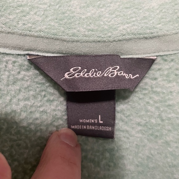 Eddie Bauer Mint Green Mock Neck Pull Over Fleece 1/4 Zip Jacket Sz L - Picture 5 of 6